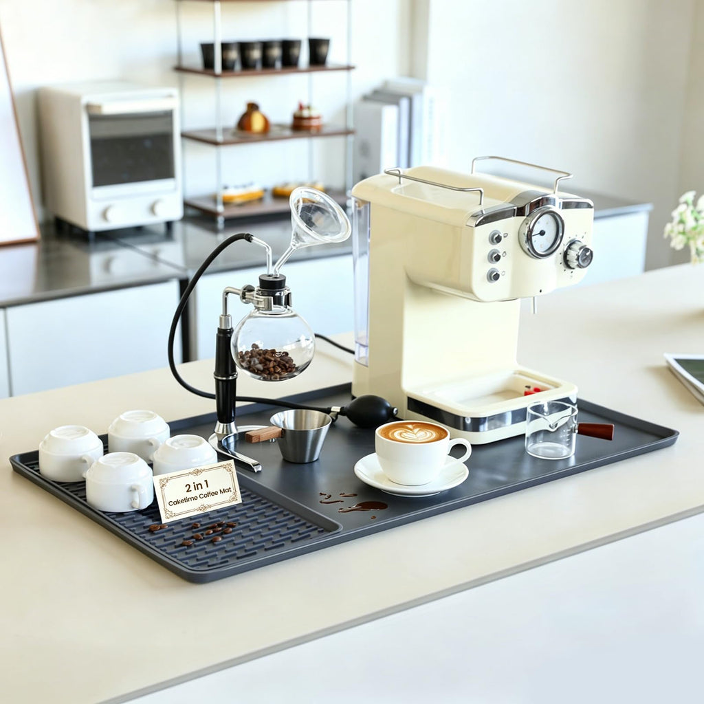 Caketime 2 In 1 Silicone Coffee Bar Mat Accessories Detachable Dish Drying Rug Rack Stone for Kitchen Counter Home Household Apartment Office Essentials Barista Espresso Machine Drainer Must Have