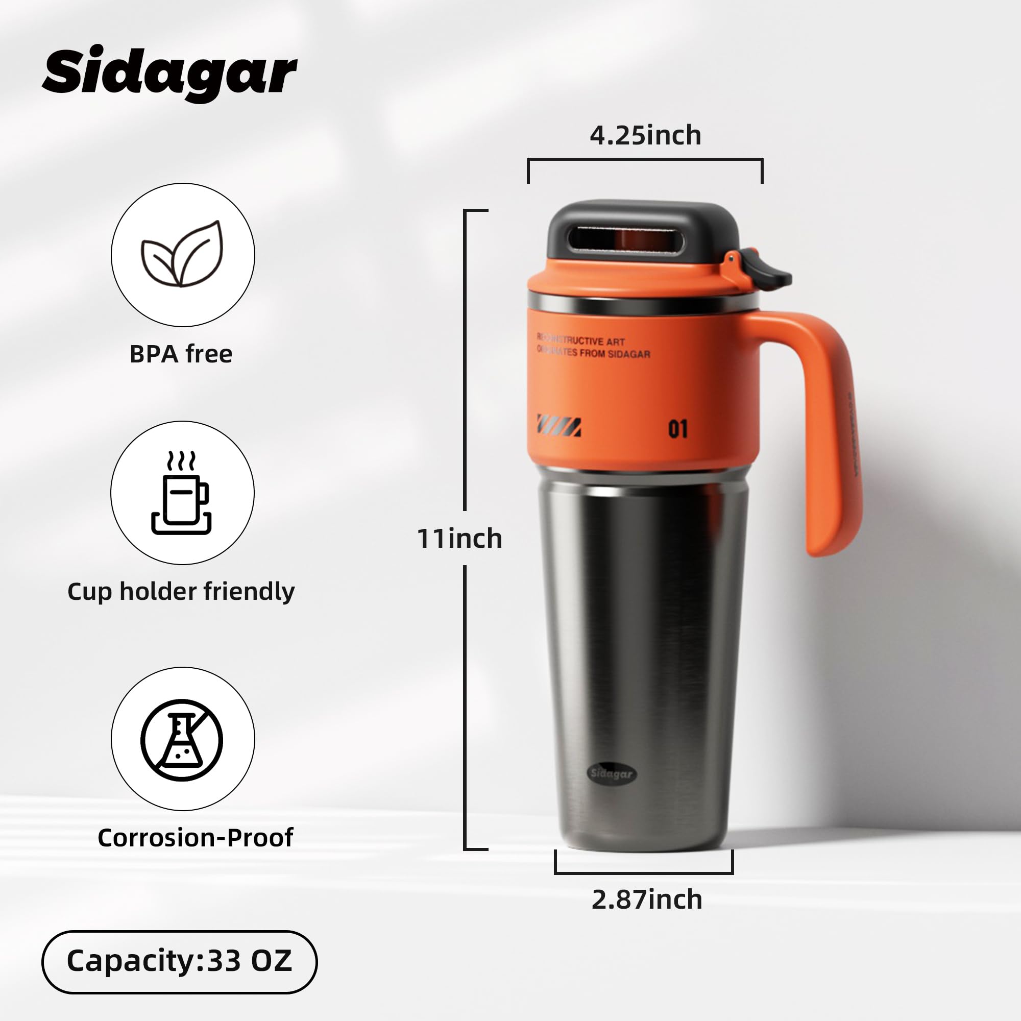 32 oz Tumbler with Handle and Straw, Vacuum Insulated Stainless Steel Travel Mug for Men, Gamer Cup with Push-button Lid, Tactical Gaming Setup Accessory, Fits in Cup Holder - Obsidian Black