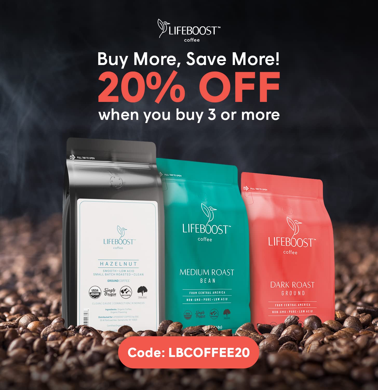 Lifeboost Hazelnut Whole Bean Coffee – Organic, Low Acid, Non-GMO Hazelnut Flavored Coffee – Single Origin, Mold-Free Mycotoxin Tested, 12 oz