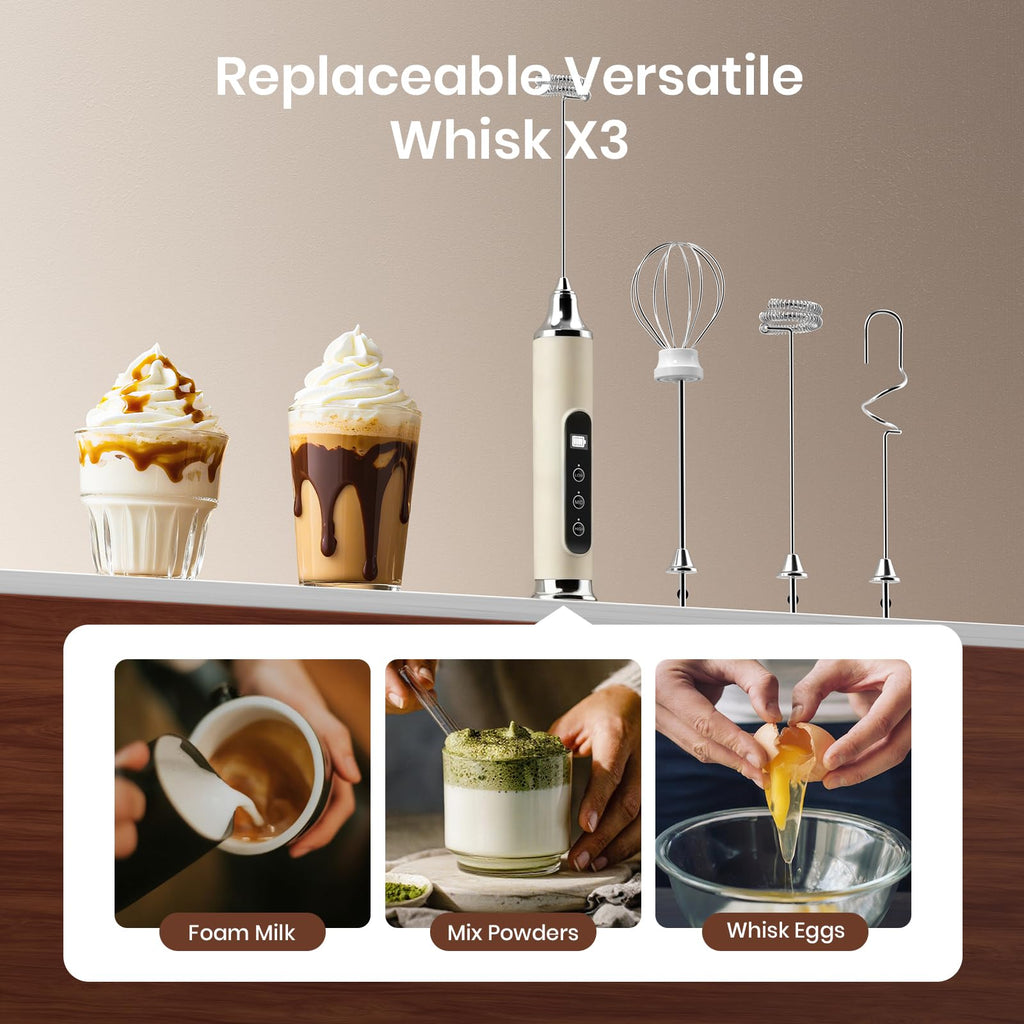 YUSWKO Milk Frother Wand for Coffee, Handheld Coffee Frother, Rechargeable Drink Mixer, Waterproof Electric Whisk, Black