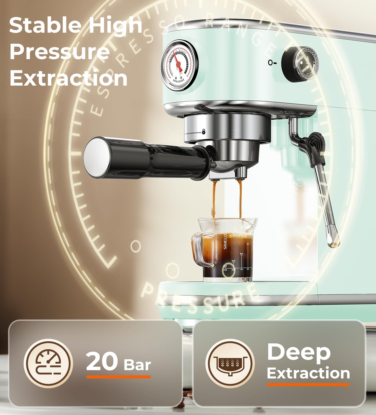 atatix Espresso Machine with Milk Frother, 20 Bar Pressure Espresso Maker, with 44OZ Removable Tank, Compact Stainless Steel Coffee Machine for Home, Office, Latte, Cappuccino, Macchiato, Silver