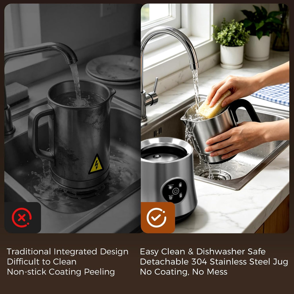 Milk Frother and Steamer, Electric Frother with Detachable Stainless Steel Jug, Hot & Cold Foam Maker for Latte, Cappuccino, Coffee, 4-in-1 Automatic Milk Warmer, 17oz Heat