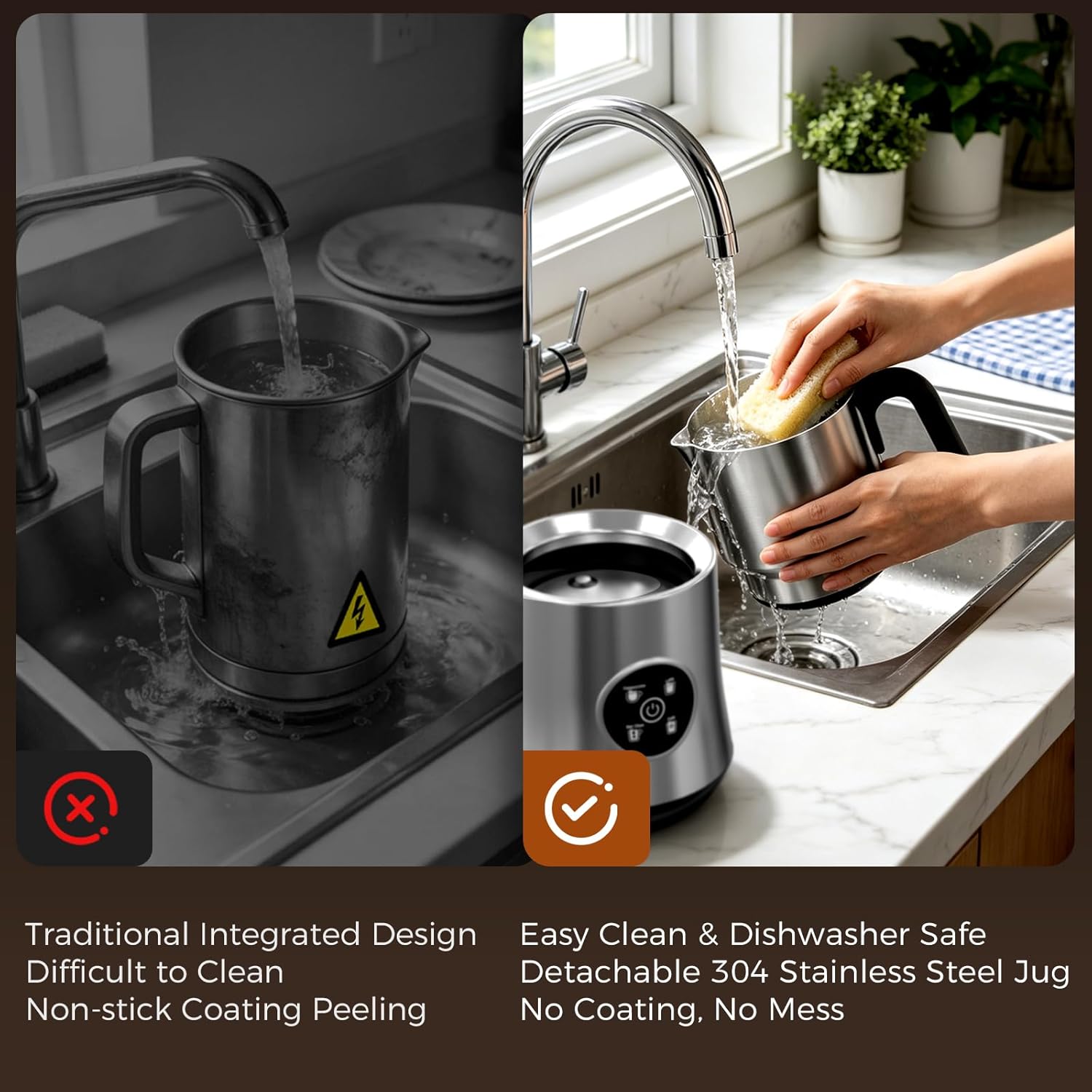 Milk Frother and Steamer, Electric Frother with Detachable Stainless Steel Jug, Hot & Cold Foam Maker for Latte, Cappuccino, Coffee, 4-in-1 Automatic Milk Warmer, 17oz Heat