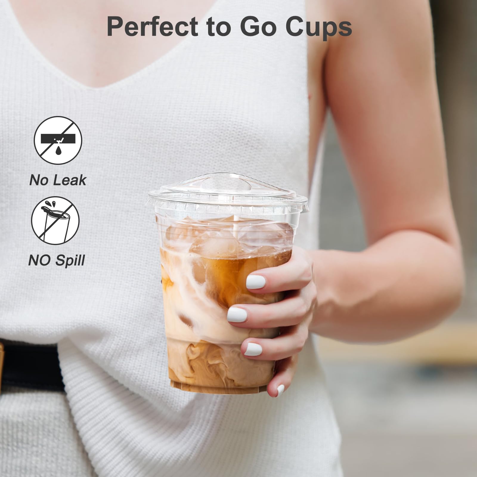 Dealusy 100 Pack - 20 oz Clear Plastic Cups with Lids, Sturdy & Food Safe Iced Coffee Cups with lids, Disposable Plastic Smoothie Cups for Cold Drinks, Sip Lids