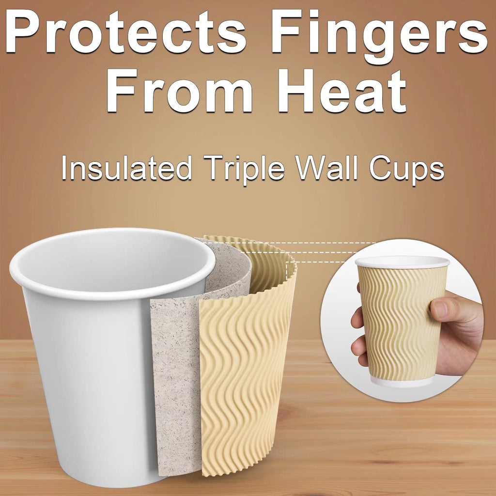 Hot Paper Cups_12 oz Disposable Insulated Corrugated Sleeve Ripple Wall Paper Cup 100 pcs,12oz Cups for Drink，Hot Coffee Cups (Brown)