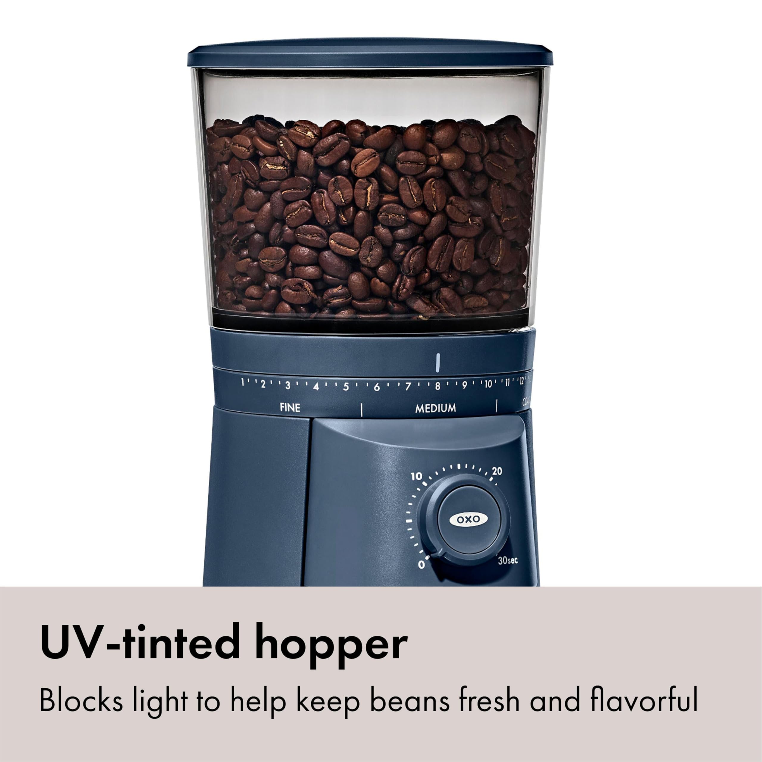 OXO Brew Conical Burr Coffee Grinder - Storm Blue, Stainless Steel Burrs, One-Touch Automatic Smart Grind