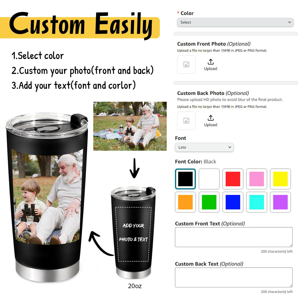 Personalized Tumbler Custom Coffee Tumbler Laser Engrave with Name 20 Oz Stainless Steel Travel Tumbler Cup Mug Personalized Gifts for Birthday Christmas Anniversary for Men Women Kids