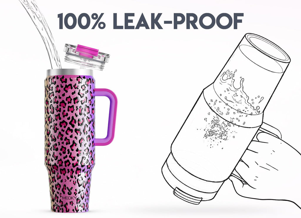 Meoky 32 oz Tumbler with Handle, Insulated Tumbler with Lid and Straw, Stainless Steel Travel Mug, Keeps Cold for 24 Hours, 100% Leak Proof, Fits in Car Cup Holder (Night)