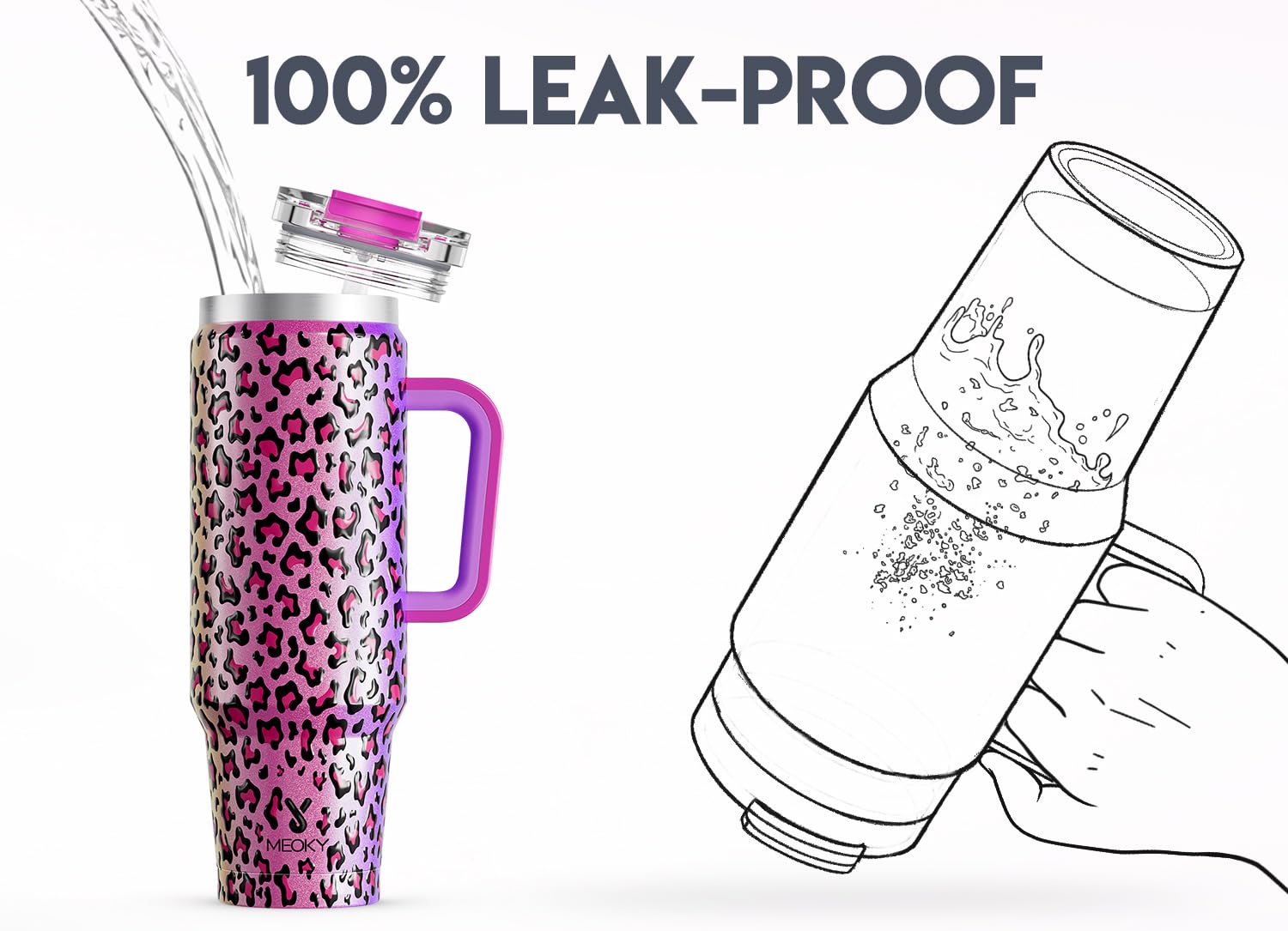 Meoky 32 oz Tumbler with Handle, Insulated Tumbler with Lid and Straw, Stainless Steel Travel Mug, Keeps Cold for 24 Hours, 100% Leak Proof, Fits in Car Cup Holder (Night)