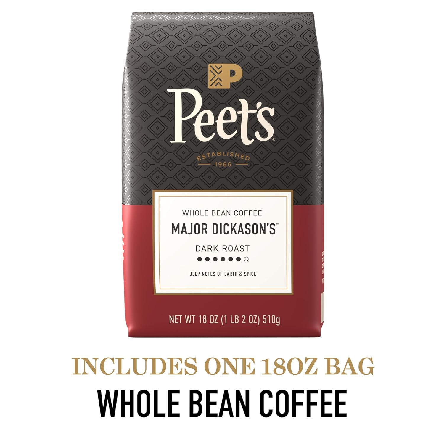Peet's Coffee, Dark Roast Whole Bean Coffee, 100% Arabica Coffee - Major Dickason's Blend 18 Ounce Bag