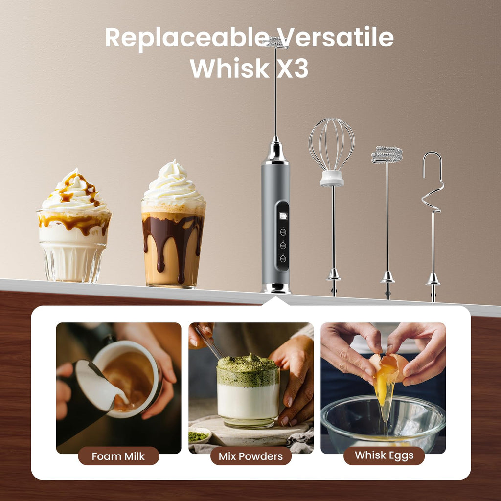 YUSWKO Milk Frother Wand for Coffee, Handheld Coffee Frother, Rechargeable Drink Mixer, Waterproof Electric Whisk, Black
