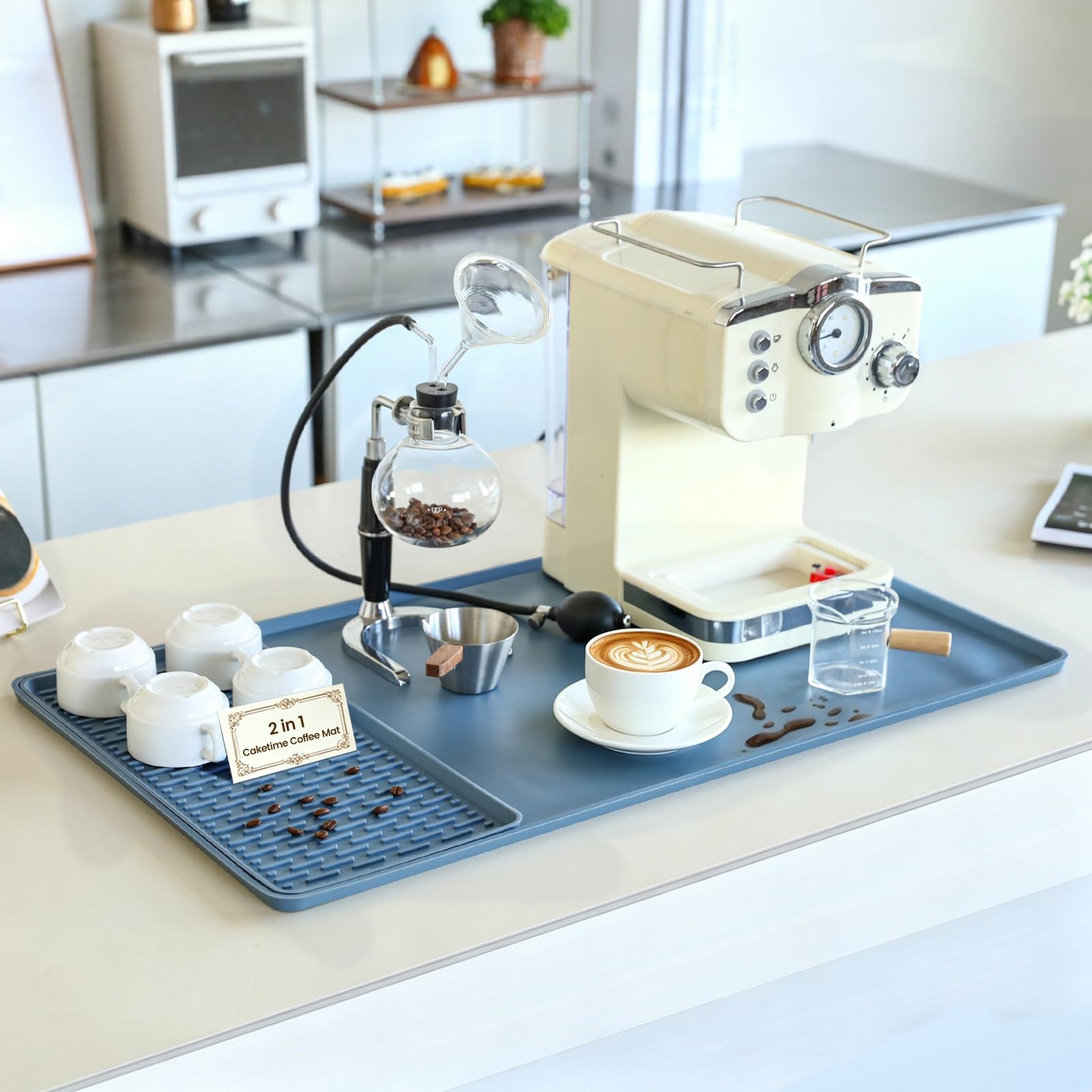 Caketime 2 In 1 Silicone Coffee Bar Mat Accessories Detachable Dish Drying Rug Rack Stone for Kitchen Counter Home Household Apartment Office Essentials Barista Espresso Machine Drainer Must Have