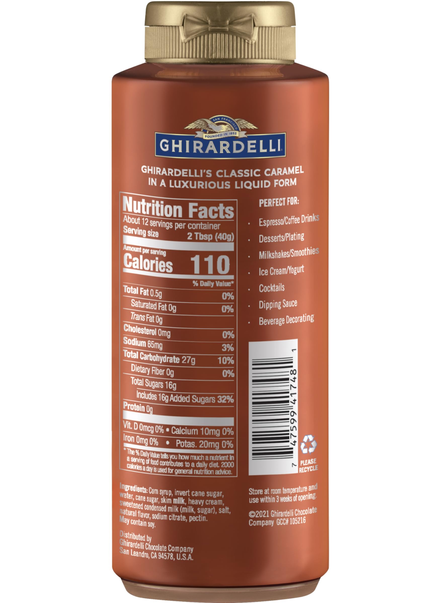 Ghirardelli Caramel Sauce Squeeze Bottle, 16 oz (Pack of 1)