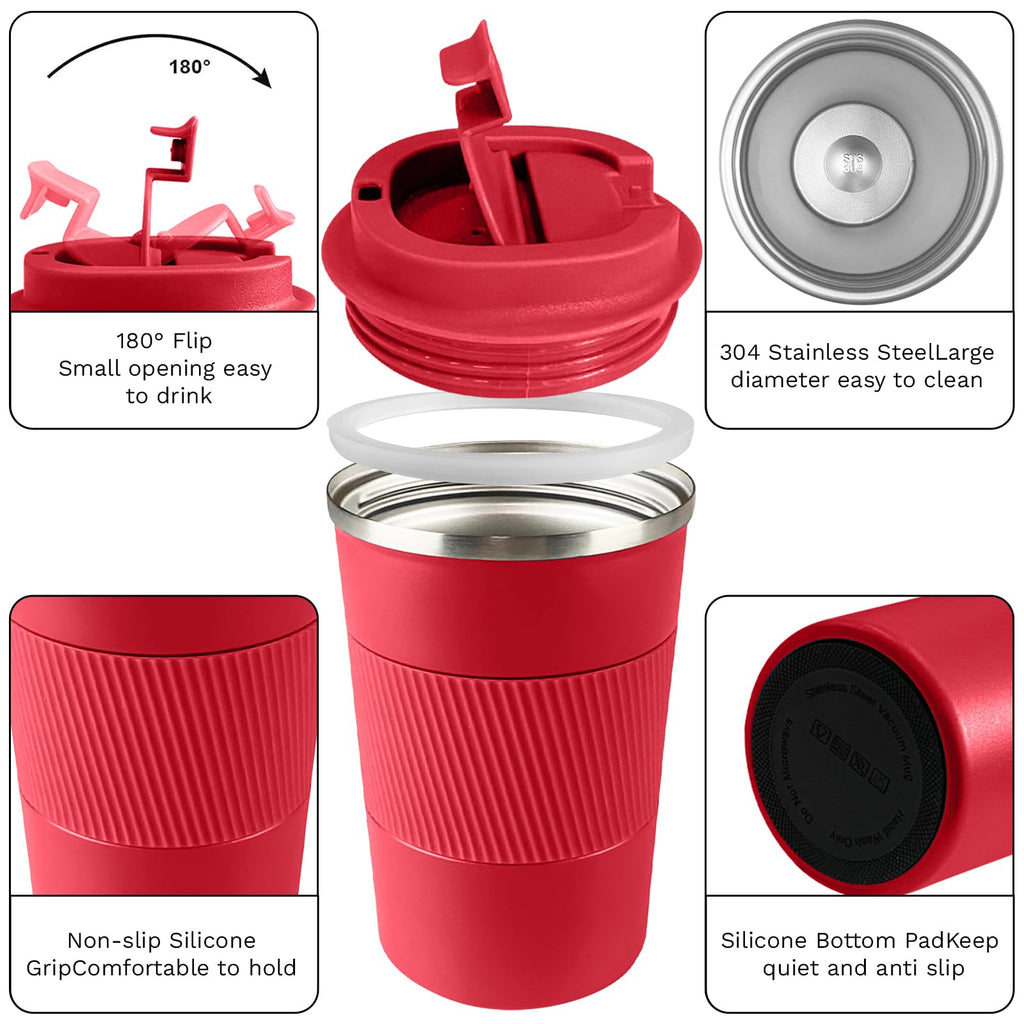YINBAOGE Insulated Travel Coffee Mug, Spill & Leak Proof, Portable To Go Camping Stainless Steel Coffee Tumbler, Reusable Thermal Coffee Cup with Lid for Hot & Cold Drinks (Black, 12 OZ)