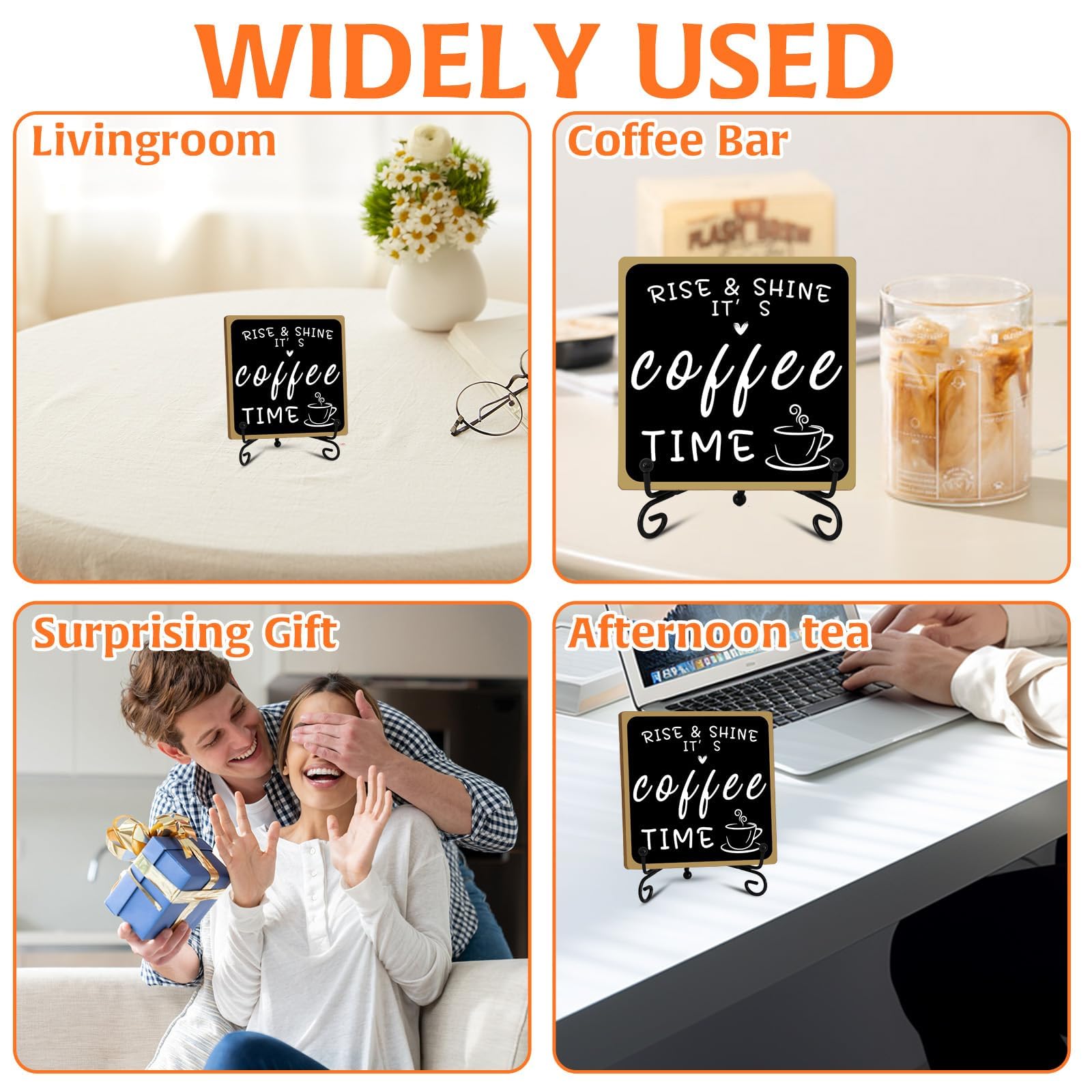 Wooden Coffee Bar Sign Coffee Bar Decor, Coffee Bar Decorations Black and White with Iron Stand Bar Tabletop Shelf Accessories, Coffee Signs Decors for Coffee Station Home Farmhouse Kitchen & Office