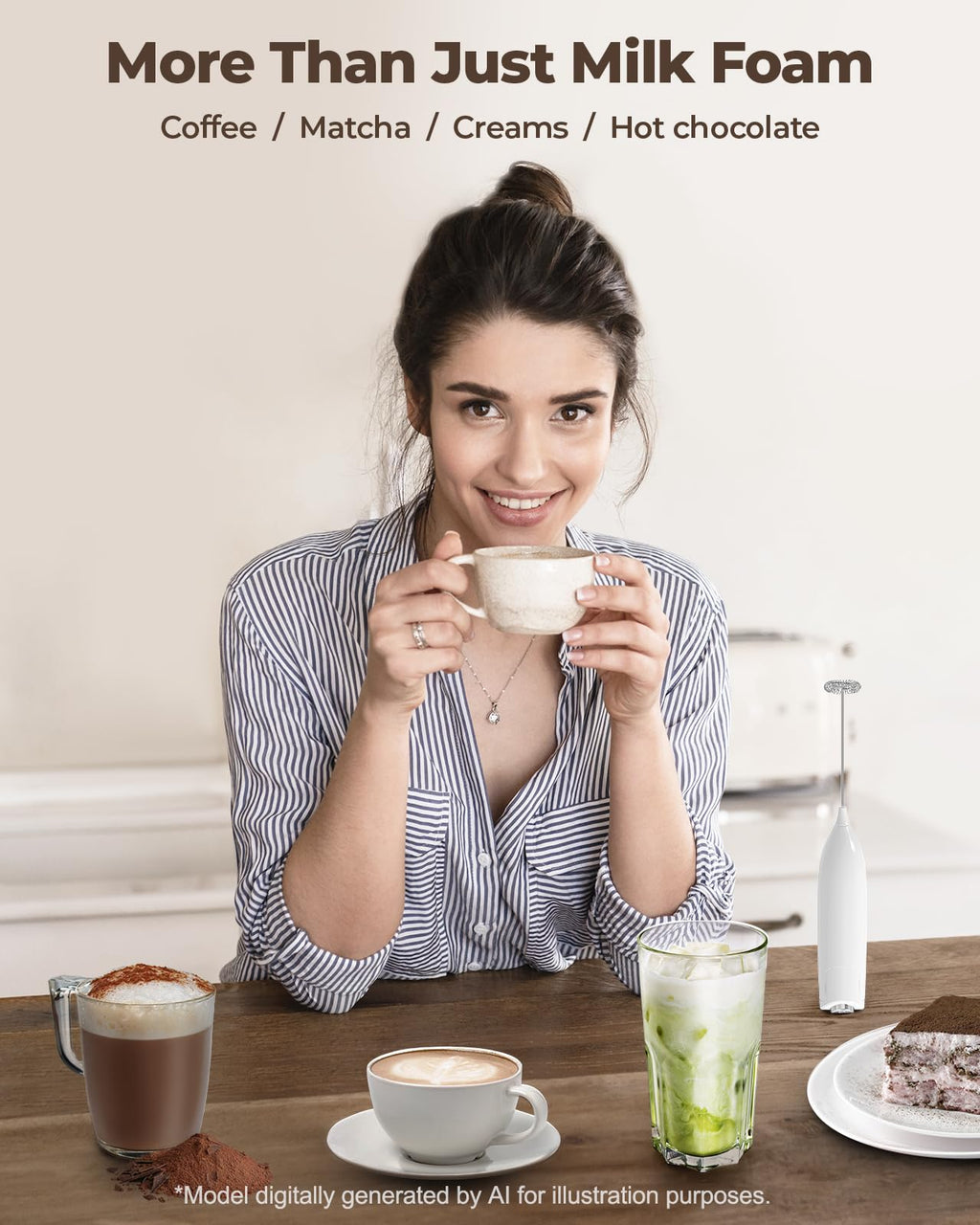 SIMPLETASTE Milk Frother Handheld Electric Foam Maker, Drink Mixer with Stainless Steel Whisk for Cappuccino, Bulletproof Coffee, Latte, Gray, with Stand, Battery Operated