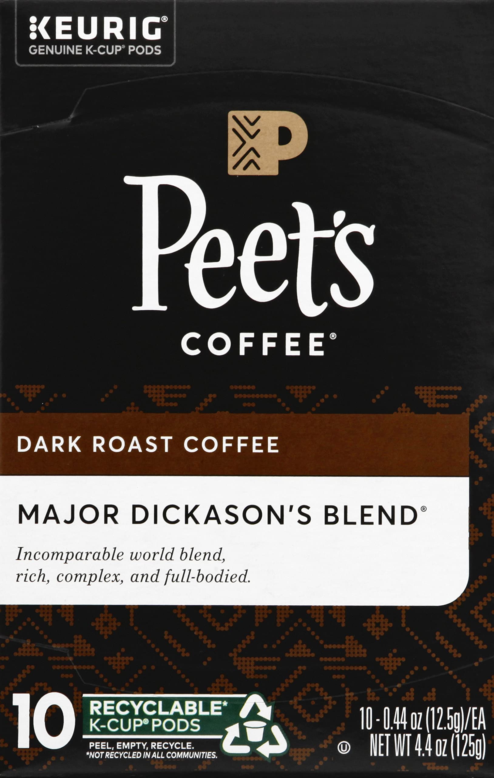 Peet's Coffee, Dark Roast Keurig K-Cup Pods, 100% Arabica Coffee - Major Dickason's Blend 75 Count (1 Box of 75 Pods)