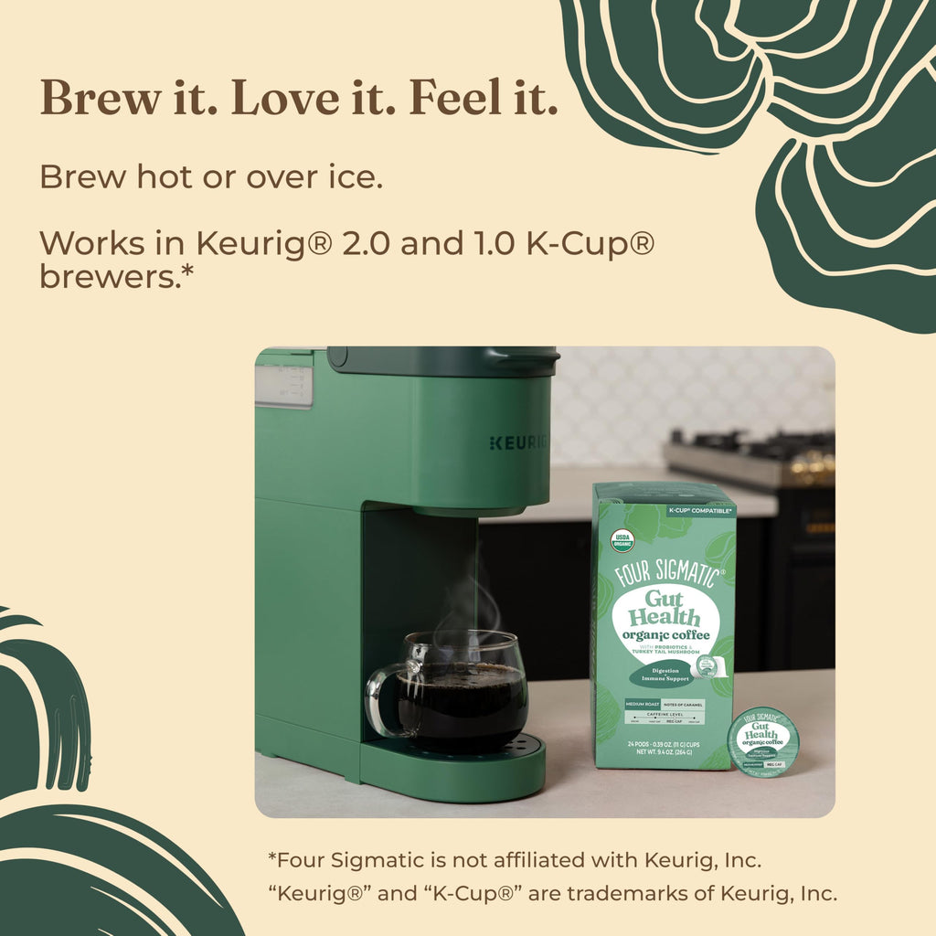 Four Sigmatic Mushroom Coffee K-Cups | Organic Dark Roast Coffee with Lion’s Mane Mushroom Powder & Yacon | Focus & Immune Support | Vegan & Keto | Sustainable Pods | 24 Count