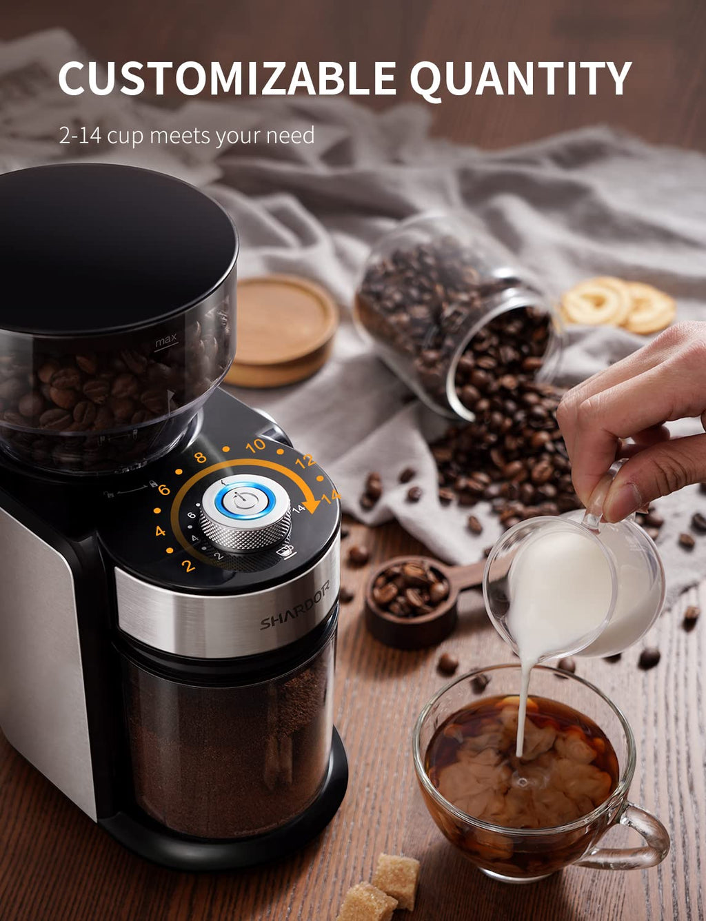 SHARDOR Electric Burr Coffee Grinder 2.0, Automatic Coffee Bean Grinder for Home Use, Adjustable Burr Mill with 16 Precise Settings for Espresso & French Press, Glossy Black