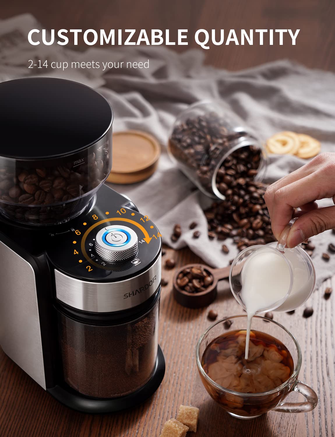 SHARDOR Electric Burr Coffee Grinder 2.0, Automatic Coffee Bean Grinder for Home Use, Adjustable Burr Mill with 16 Precise Settings for Espresso & French Press, Glossy Black