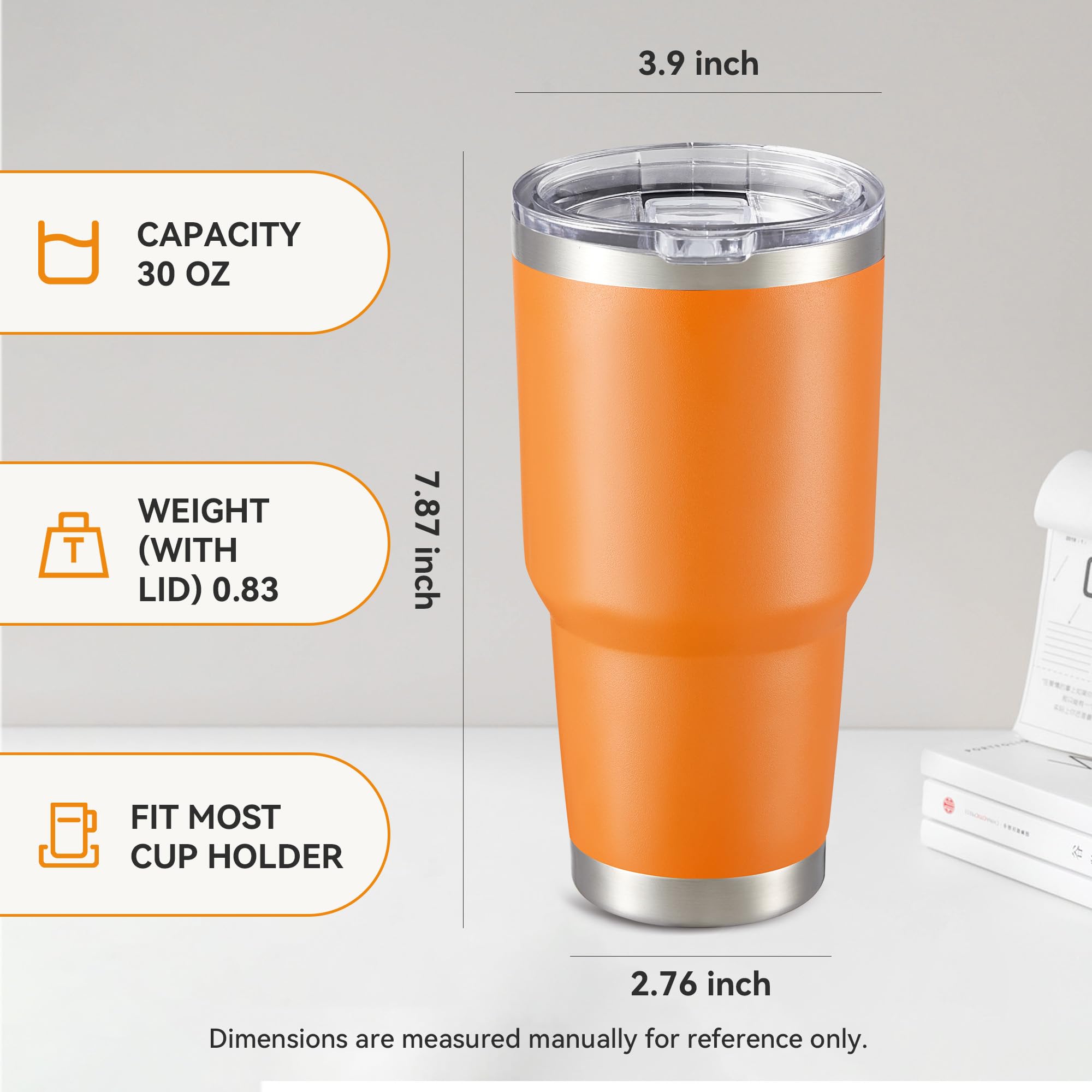 30 oz Tumbler with Lid Stainless Steel Tumblers Bulk Vacuum Insulated Cup Reusable Powder Coated Travel Mug Double Wall Leak Proof Cups Keep Cold Drinks for 12 Hours Black, Set of 8