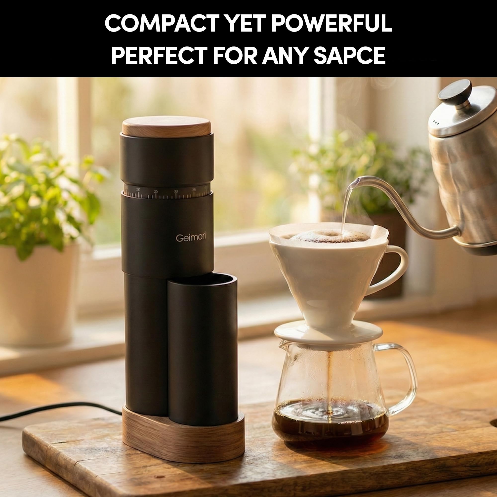 Burr Coffee Grinder,Wirsh Portable Electric Grinder Geimori T38 Plus,Espresso Grinder with Conical Burr,Stepless Grind Settings from Fine to Coarse for Espresso,Drip,French Press,Home&Travel Use
