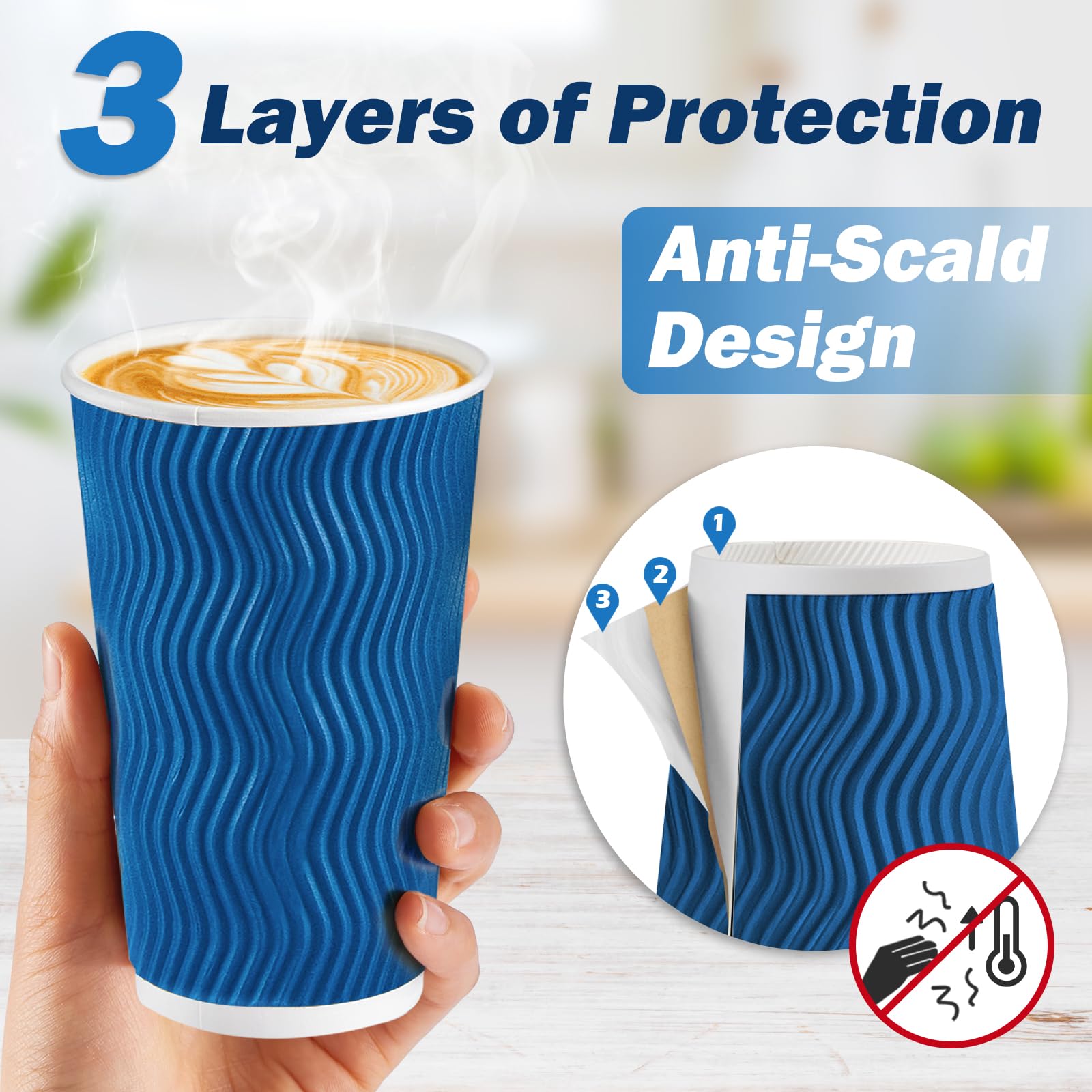 SIUQ 12 oz Coffee Cups-90 Pack Disposable Coffee Cups with Lids and Straws, Insulated Ripple Wall To Go Paper Coffee Cup for Coffee, Hot Chocolate and Hot Tea Drinks - Champagne
