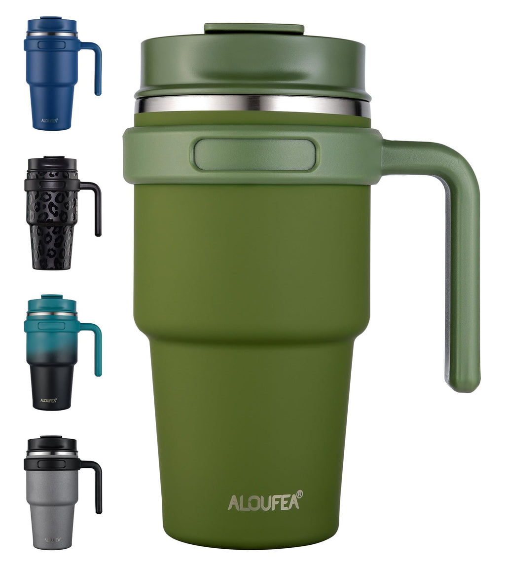 20 oz Insulated Coffee Mug Tumbler with Handle, Stainless Steel Travel Mug Tumbler with Lid and Straw,Double Wall Vacuum Leak Proof Ice Coffee Thermal Cup, Black