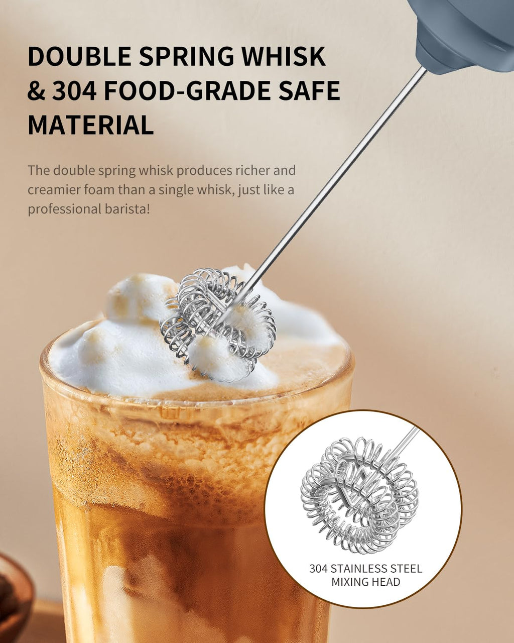 CIRCLE JOY Rechargeable Milk Frother Hanheld, Dual Coil Whisk Head Electric Coffee Frother, Portable Hand Frother Wand Drink Mixer for Matcha Lattes Cappuccino, Kitchen Gifts, Black