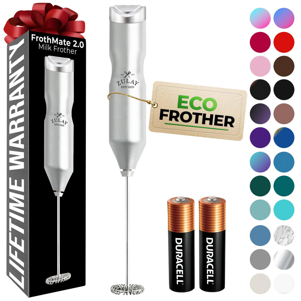 Zulay Kitchen Powerful Milk Frother AA Batteries Included – Ultra Fast Handheld Drink Mixer with Stainless Steel Whisk Stirrer for Coffee, Protein, Matcha & More, Frother Wand Electric Frothmate Black