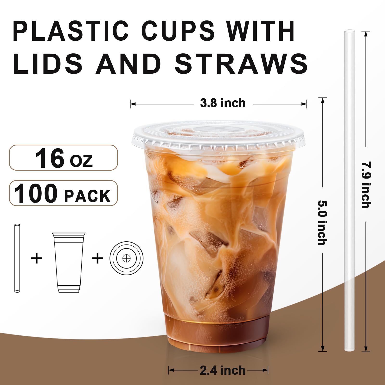 Lamosi 100 Pack 20 oz Clear Plastic Cups with Lids and Straws, Disposable Iced Coffee Cups with Lids for To-Go Cold Drinks, Smoothies and Slushie