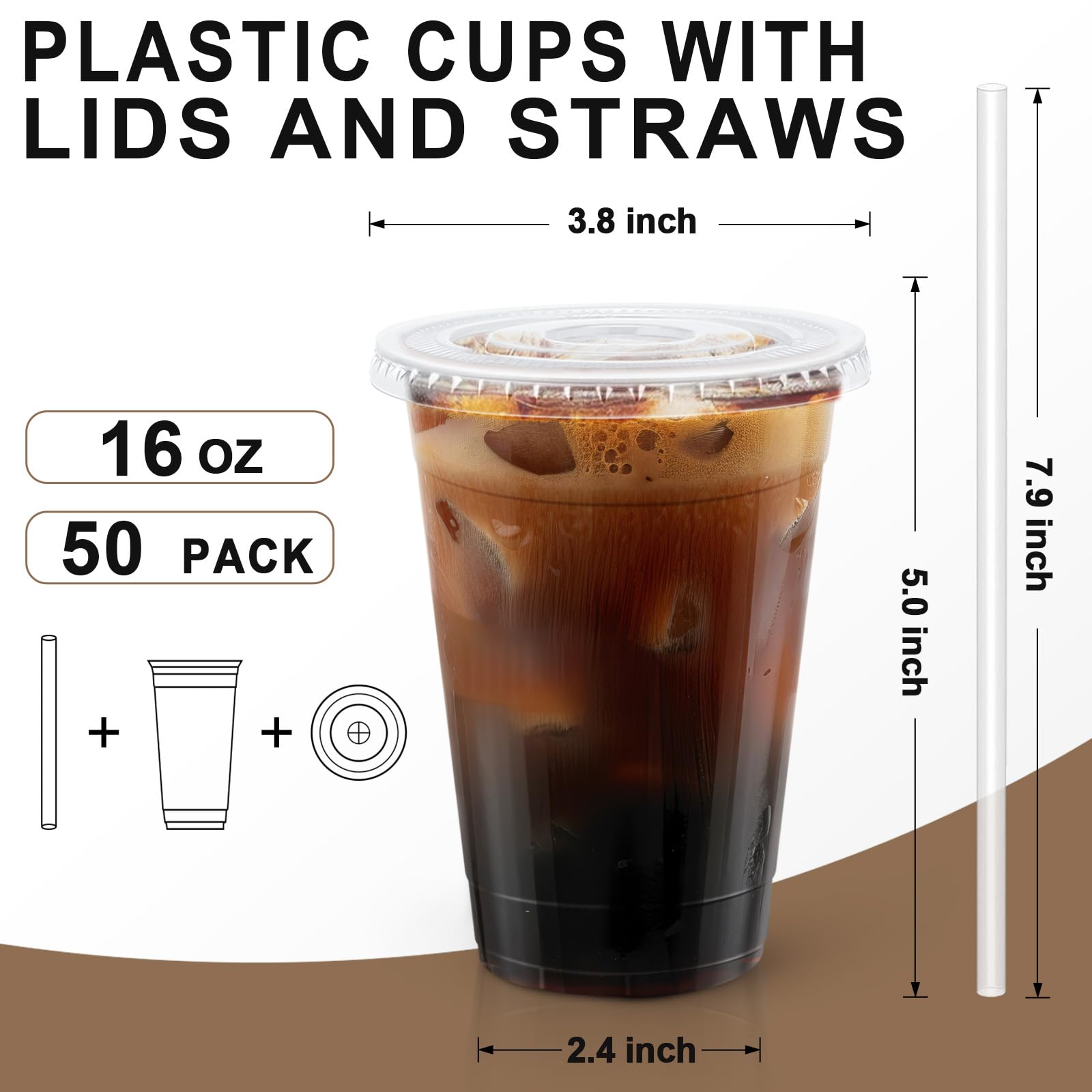 Lamosi 100 Pack 20 oz Clear Plastic Cups with Lids and Straws, Disposable Iced Coffee Cups with Lids for To-Go Cold Drinks, Smoothies and Slushie