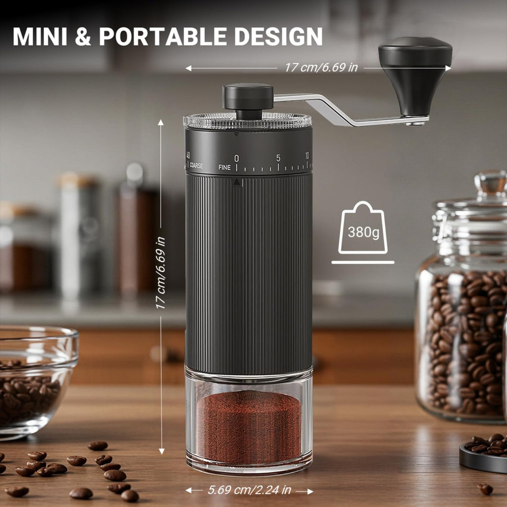 World's First 60g Large Capacity Manual Coffee Grinder, Portable Hand Coffee Bean Mill with 40 Adjustable Settings, Stainless Steel Burr Grinder for Pour Over, Camping, Travel, Gift (Forest Green)