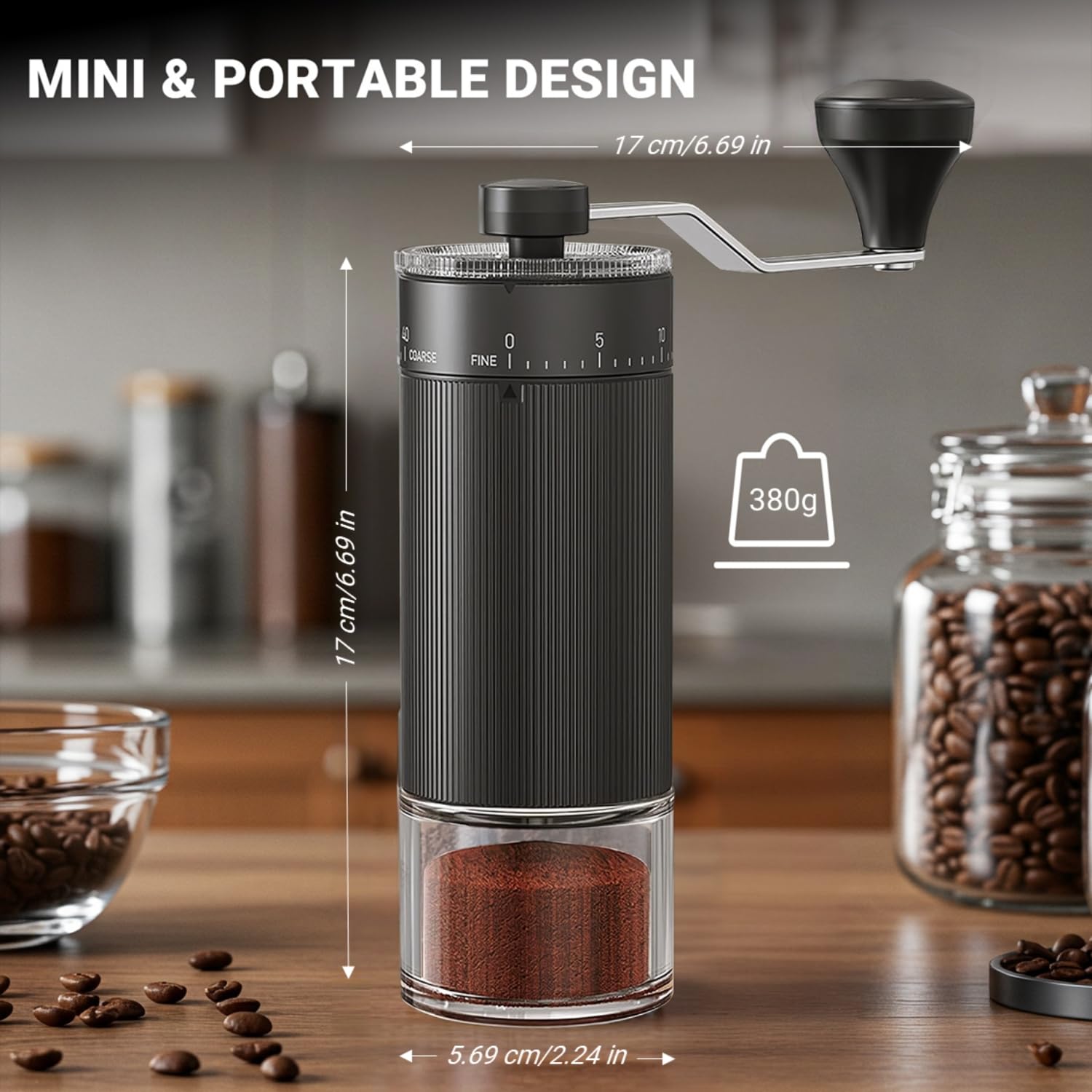 World's First 60g Large Capacity Manual Coffee Grinder, Portable Hand Coffee Bean Mill with 40 Adjustable Settings, Stainless Steel Burr Grinder for Pour Over, Camping, Travel, Gift (Forest Green)