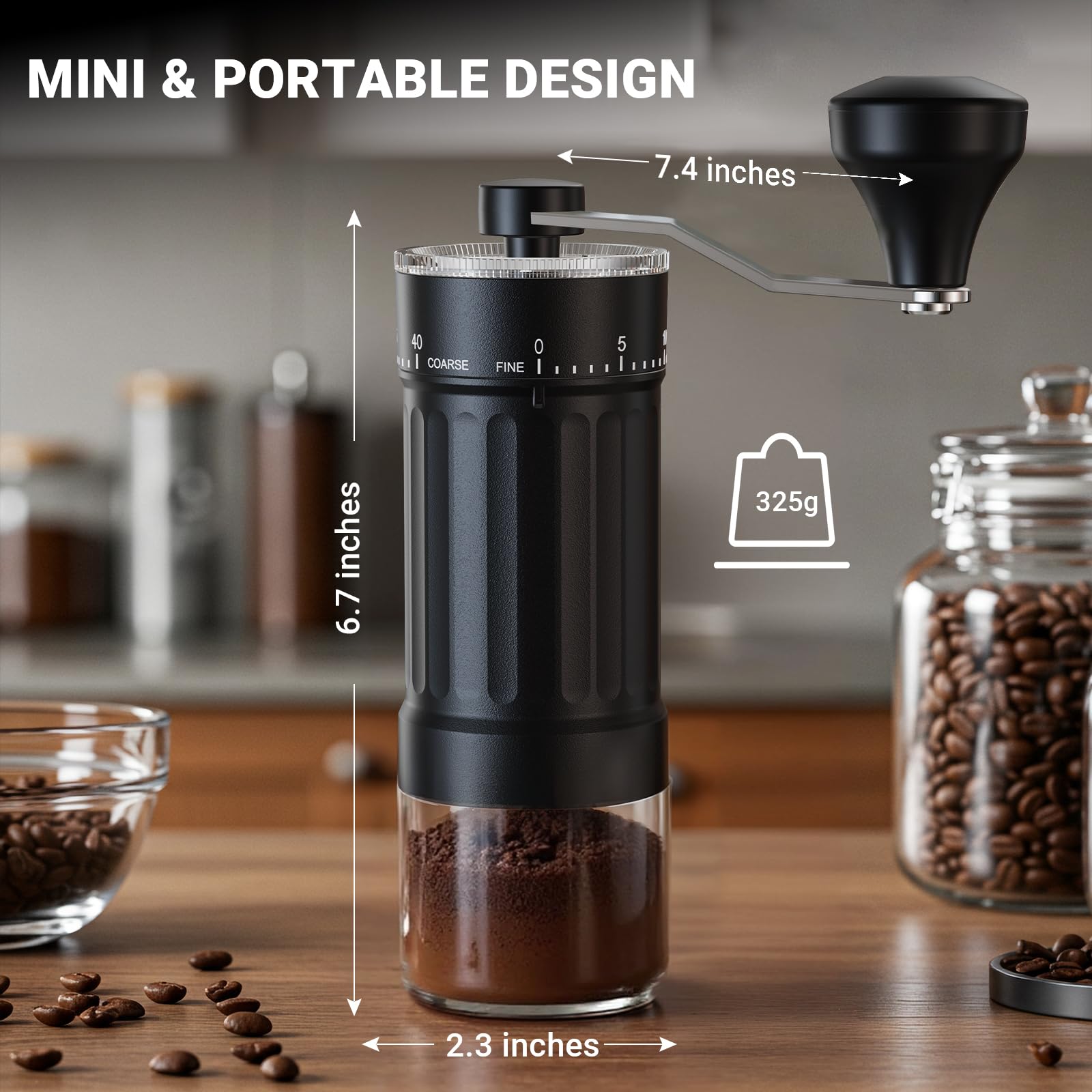 World's First 60g Large Capacity Manual Coffee Grinder, Portable Hand Coffee Bean Mill with 40 Adjustable Settings, Stainless Steel Burr Grinder for Pour Over, Camping, Travel, Gift (Forest Green)