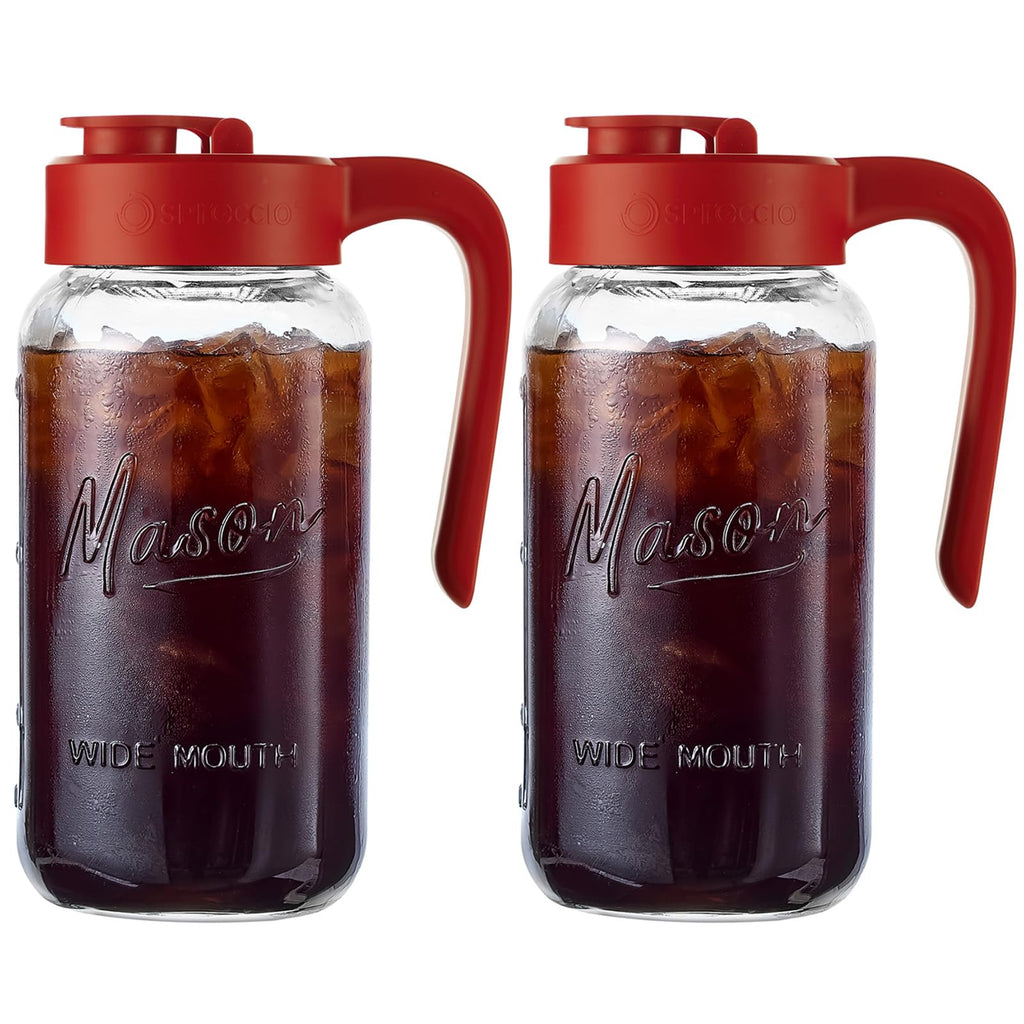 Mason Jar Pitcher - Airtight & Leakproof Glass Pitcher with Lid, Perfect for Breastmilk, Cold Brew, and Sun Tea, 2 Quart (64 oz) Mason Jar with Pour Spout Lid