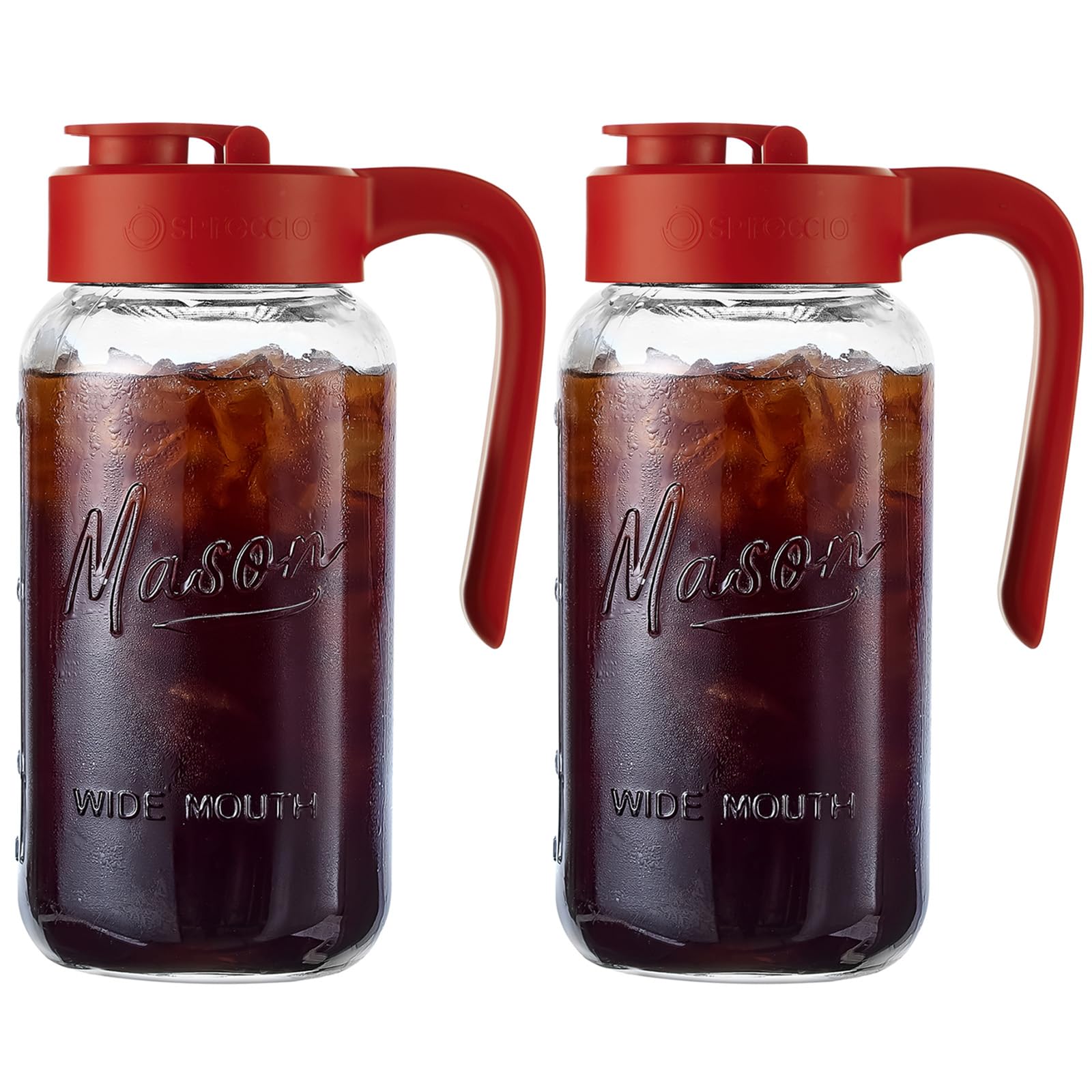 Mason Jar Pitcher - Airtight & Leakproof Glass Pitcher with Lid, Perfect for Breastmilk, Cold Brew, and Sun Tea, 2 Quart (64 oz) Mason Jar with Pour Spout Lid