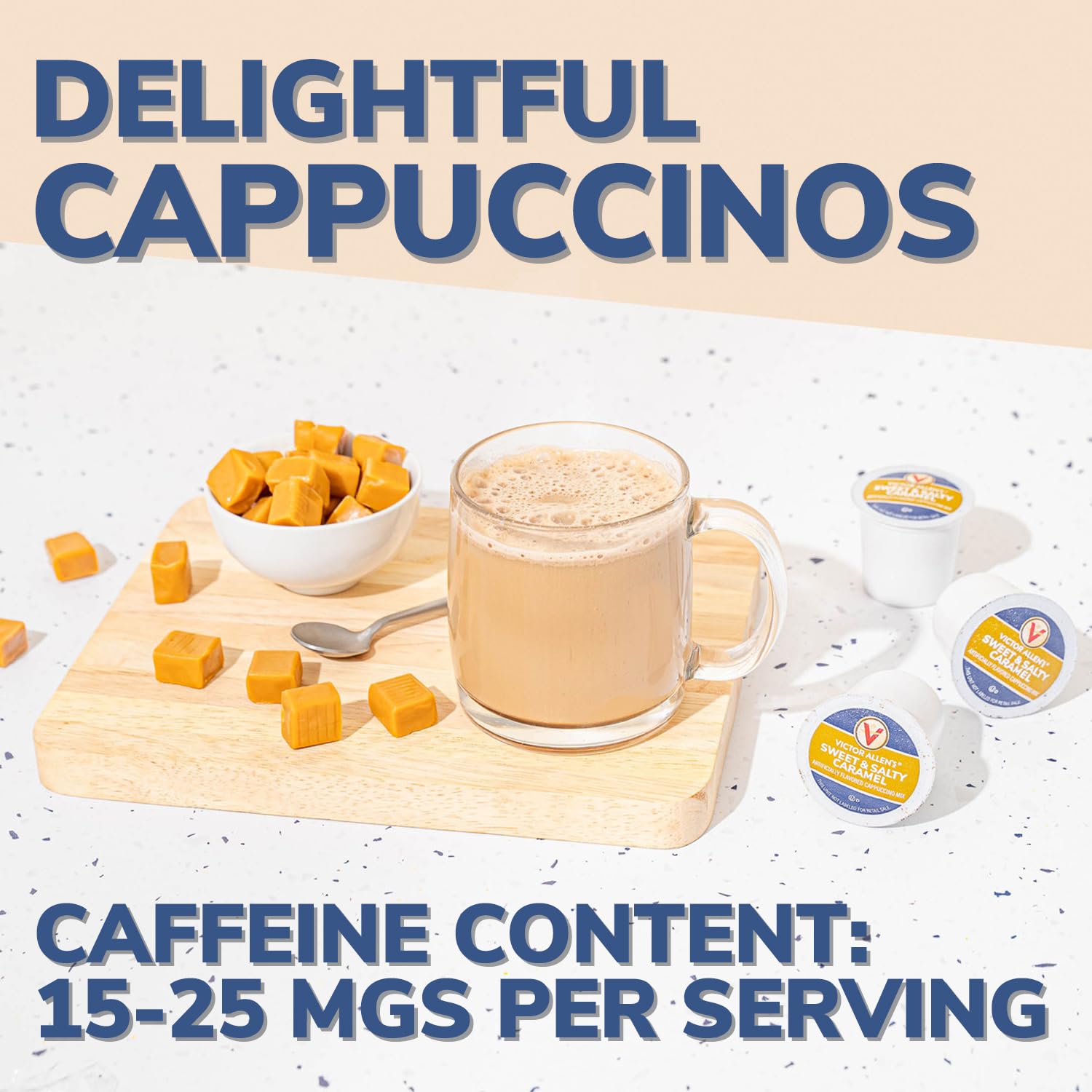 Victor Allen's Coffee White Chocolate Caramel Flavored Cappuccino, 42 Count, Single Serve Cups for Keurig K-Cup Brewers