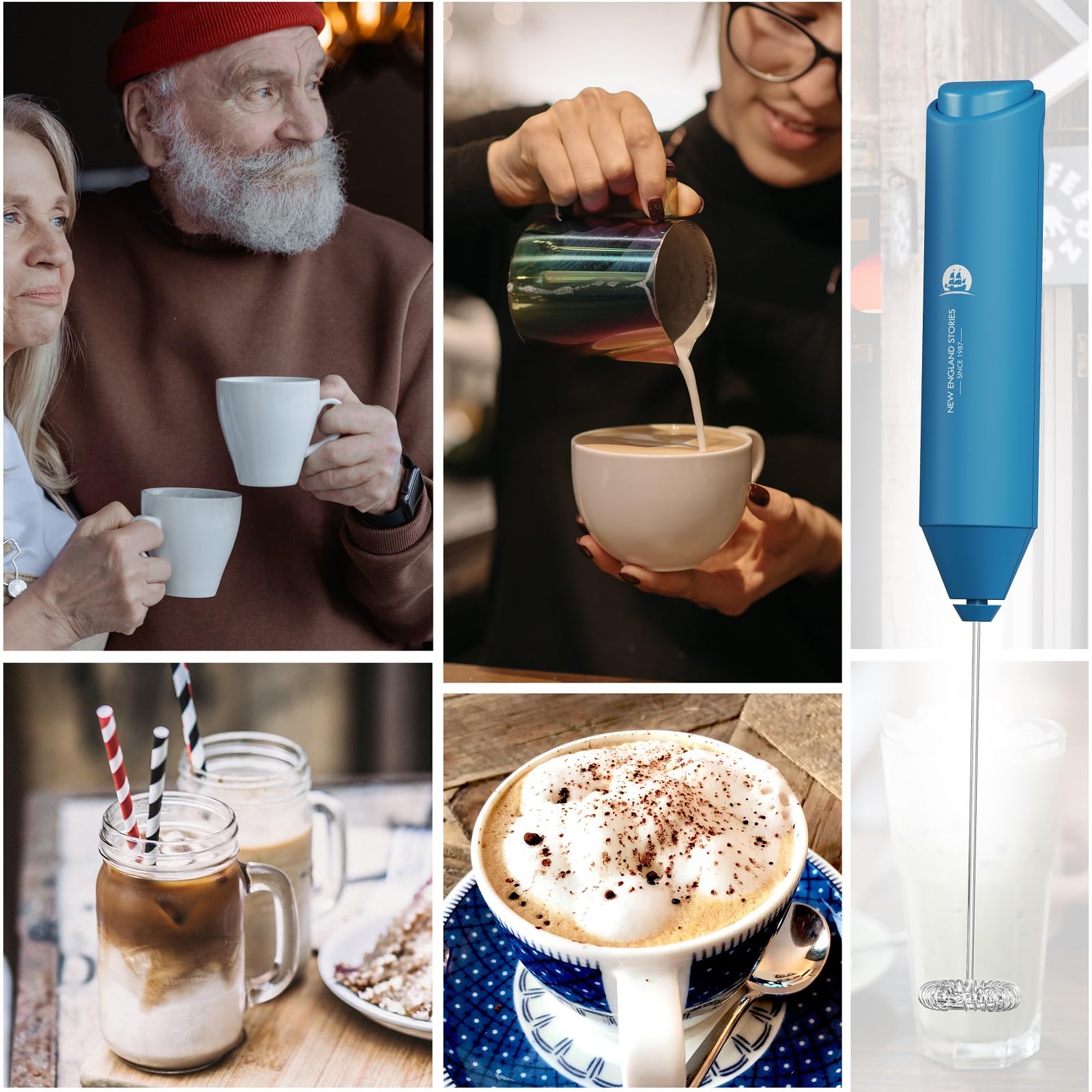 Powerful Milk Frother Handheld Foam Maker, Mini Whisk Drink Mixer for Coffee, Cappuccino, Latte, Matcha, Hot Chocolate, No Stand, Green