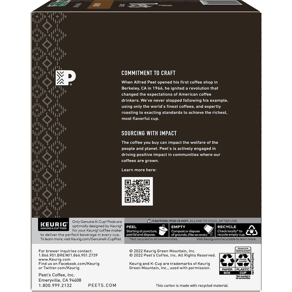 Peet's Coffee, Dark Roast Keurig K-Cup Pods, 100% Arabica Coffee - Major Dickason's Blend 75 Count (1 Box of 75 Pods)