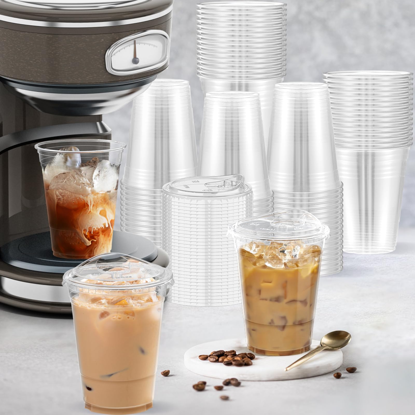 Dealusy 100 Pack - 20 oz Clear Plastic Cups with Lids, Sturdy & Food Safe Iced Coffee Cups with lids, Disposable Plastic Smoothie Cups for Cold Drinks, Sip Lids