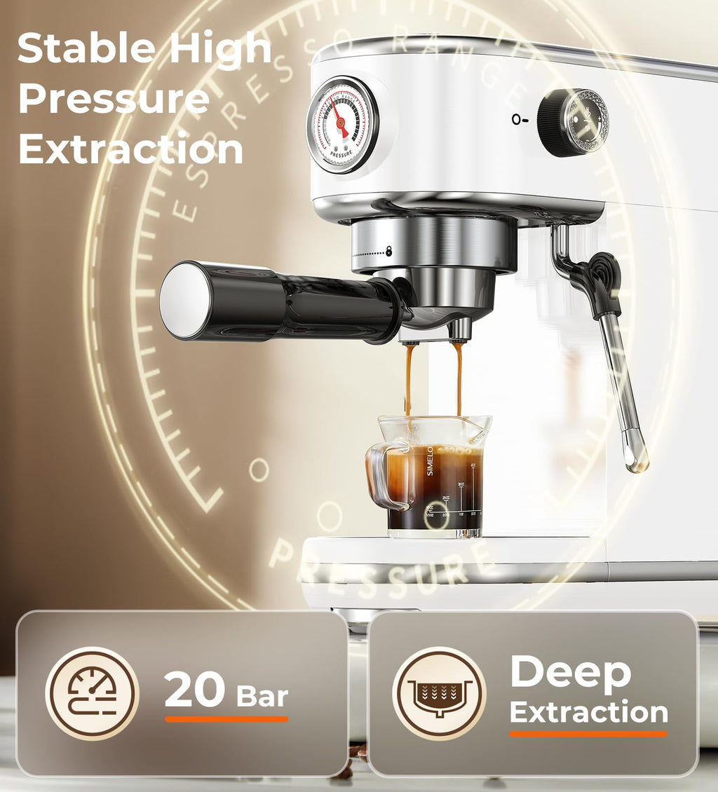 atatix Espresso Machine with Milk Frother, 20 Bar Pressure Espresso Maker, with 44OZ Removable Tank, Compact Stainless Steel Coffee Machine for Home, Office, Latte, Cappuccino, Macchiato, Silver