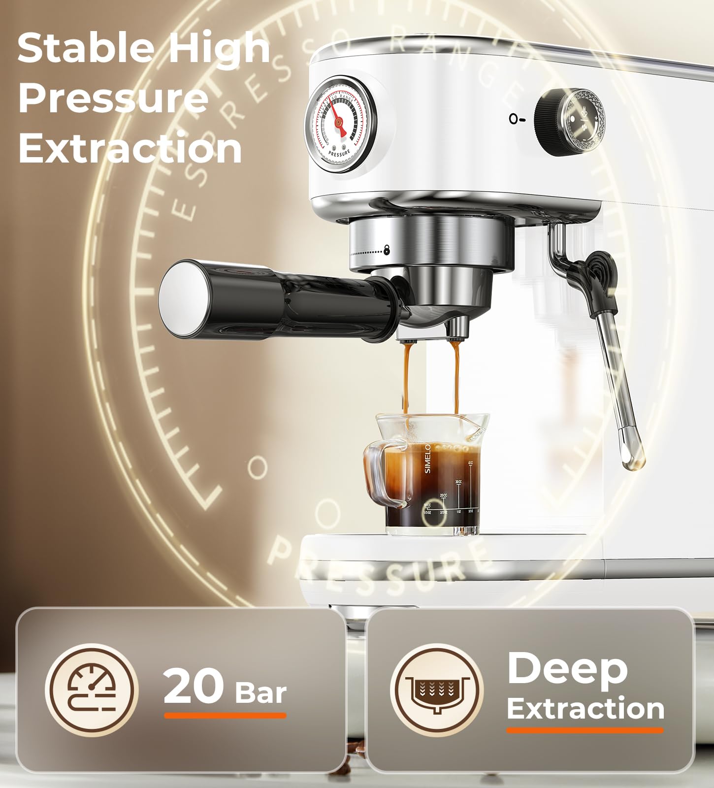 atatix Espresso Machine with Milk Frother, 20 Bar Pressure Espresso Maker, with 44OZ Removable Tank, Compact Stainless Steel Coffee Machine for Home, Office, Latte, Cappuccino, Macchiato, Silver