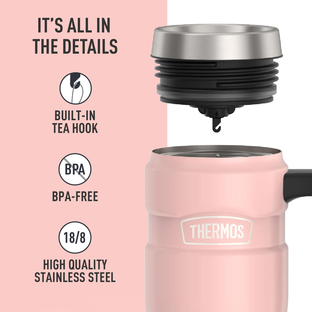 THERMOS Stainless King Vacuum-Insulated Travel Mug with Handle - 16oz, Midnight Blue - Thermos Tumbler for Hot & Cold Drinks - Leak & Sweat-Proof Stainless Steel Coffee Mug with Lid for Commuting