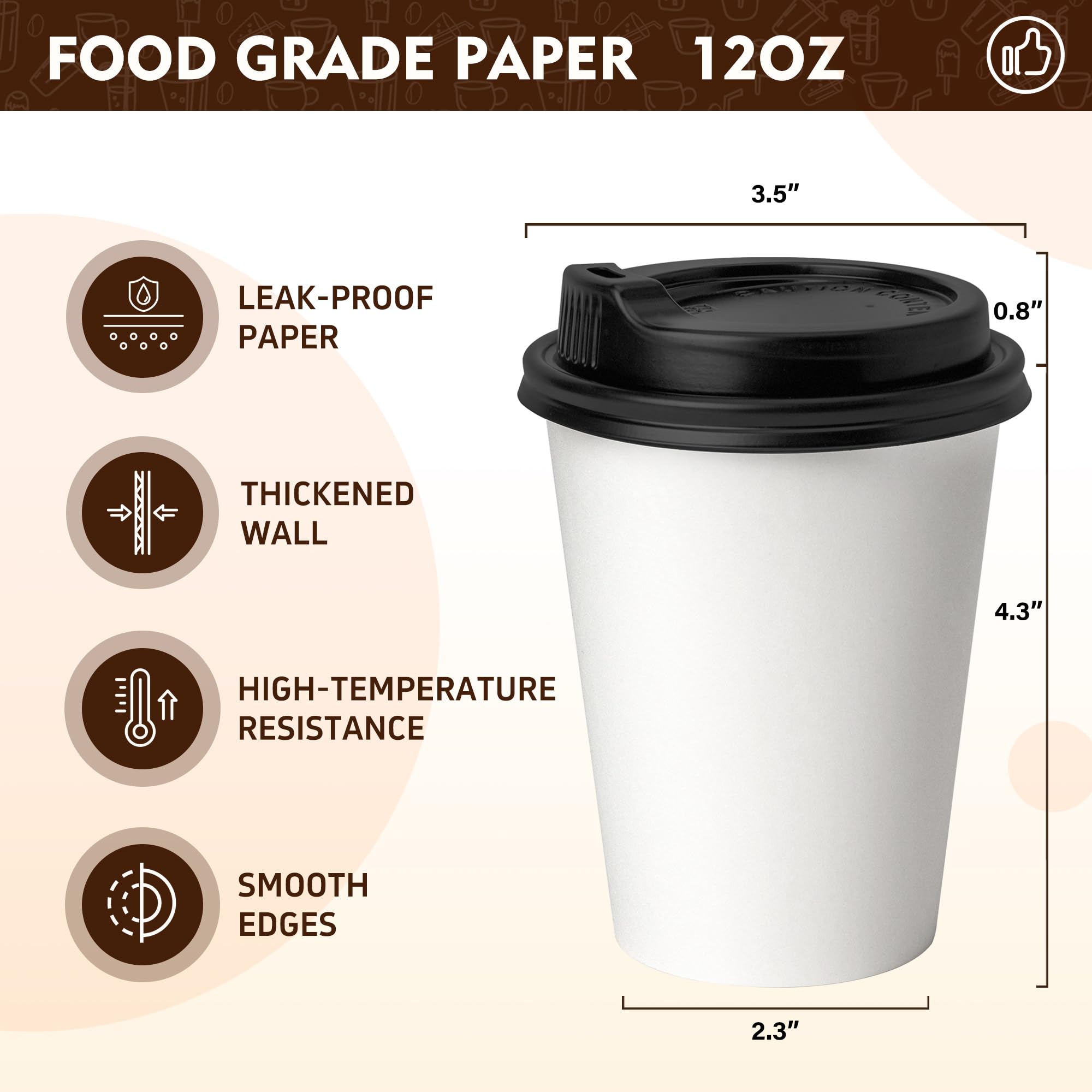 YEEHAW 100 Pack 16 oz Disposable Coffee Cups with Lids, Heat & Leak-proof Paper Cups, to Go Coffee Cups for Hot & Cold Beverage