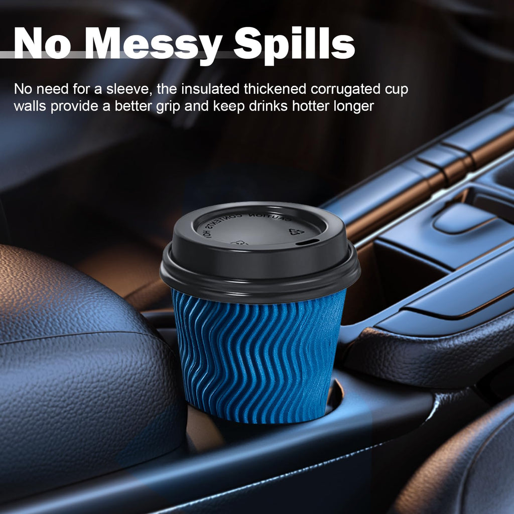 SIUQ 12 oz Coffee Cups-90 Pack Disposable Coffee Cups with Lids and Straws, Insulated Ripple Wall To Go Paper Coffee Cup for Coffee, Hot Chocolate and Hot Tea Drinks - Champagne