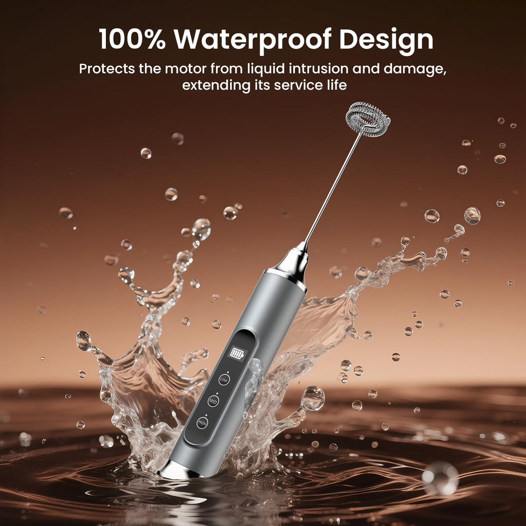 YUSWKO Milk Frother Wand for Coffee, Handheld Coffee Frother, Rechargeable Drink Mixer, Waterproof Electric Whisk, Black