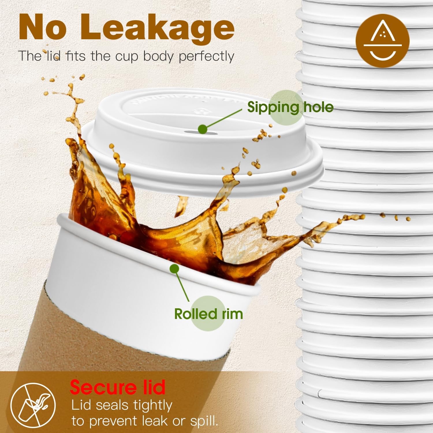 Ginkgo 100 Pack 16 oz Disposable Coffee Cups with Lids and Sleeves Leak-Proof White Paper Cups, Insulated To Go Hot Beverage Cups, Coffee Bar Accessories