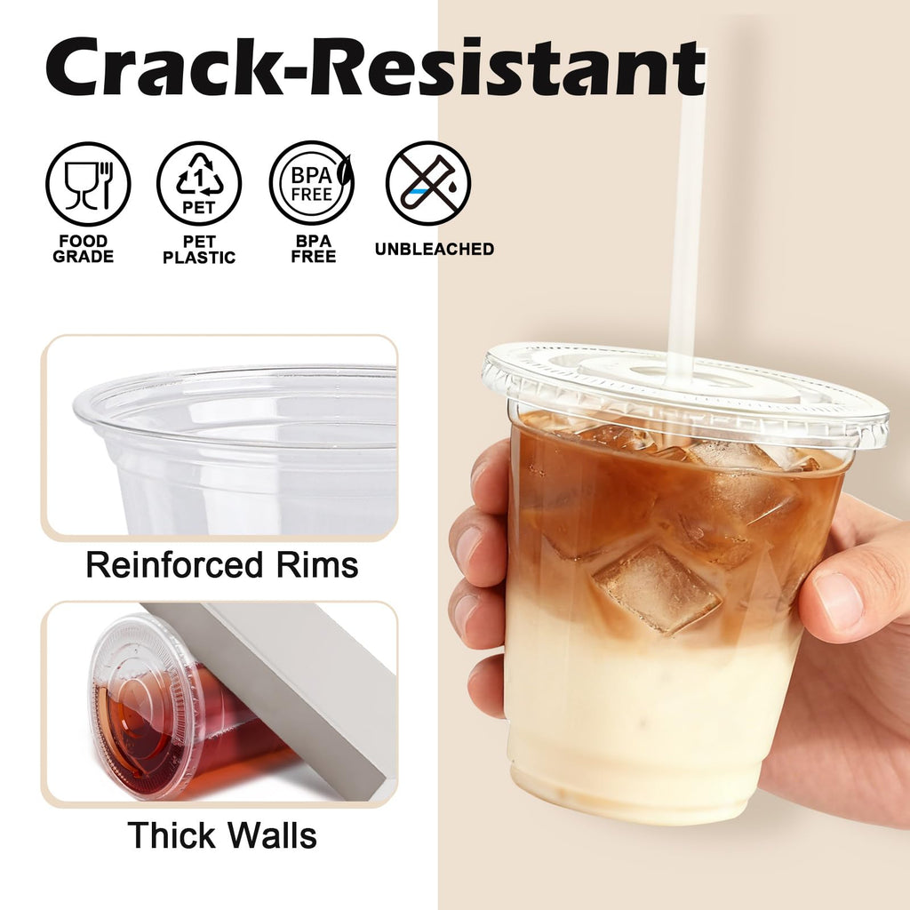 Lamosi 100 Pack 20 oz Clear Plastic Cups with Lids and Straws, Disposable Iced Coffee Cups with Lids for To-Go Cold Drinks, Smoothies and Slushie