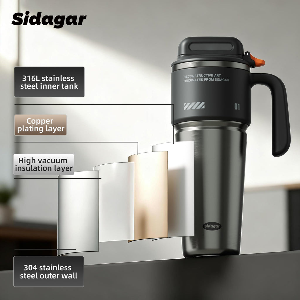 32 oz Tumbler with Handle and Straw, Vacuum Insulated Stainless Steel Travel Mug for Men, Gamer Cup with Push-button Lid, Tactical Gaming Setup Accessory, Fits in Cup Holder - Obsidian Black